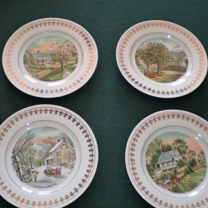 CURRIER & IVES The Four Seasons Lmt.Ed. 1980 Set of 4 Collector Plates Japan